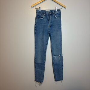 Free People We the Free Stella High Rise Ripped Jeans, Size 31, Button Fly Boho